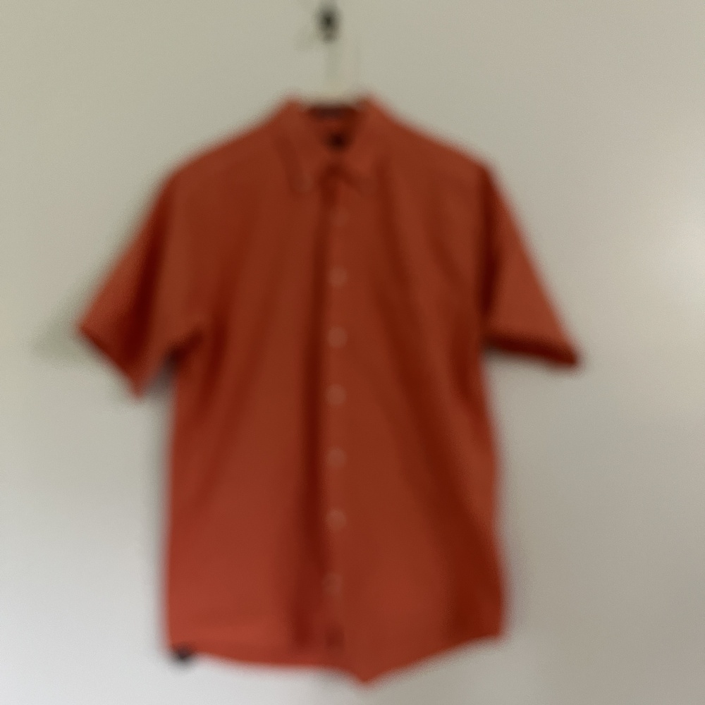 IZOD Large Pumpkin Short Sleeve Oxford Button Up Shirt Easy Care Preppy